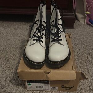 Dr. Martens White Combat Boots with Black Laces